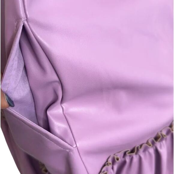 Karlie Lavender Purple Faux Leather Button Shift Dress Large Trendy Soft - Picture 9 of 11